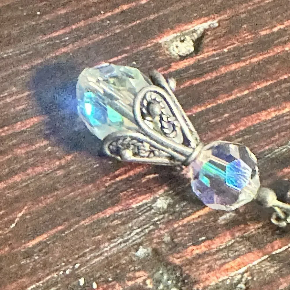 Vintage Faceted Crystal Drop Earrings Iridescent Aurora Borealis Dangle Pierced